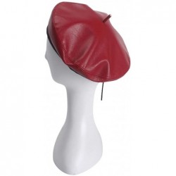 Berets PU Leather French Classic Beret Solid Color Beanie Cap Hat for Women Girls - Red - CC18XXYR7R2 $28.10
