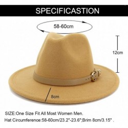 Fedoras Women Hats for Winter Wide Brim Fedora Hat with Classic Belt Buckle - Camel - CV18Z0XC4IH $26.65