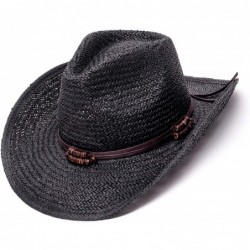 Cowboy Hats Old Stone Straw Cowboy Cowgirl Hat for Men Women Wide Brim Sun Hat Western Style - Chole Black - C318TAS9RKI $36.33