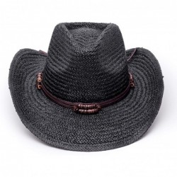 Cowboy Hats Old Stone Straw Cowboy Cowgirl Hat for Men Women Wide Brim Sun Hat Western Style - Chole Black - C318TAS9RKI $52.34