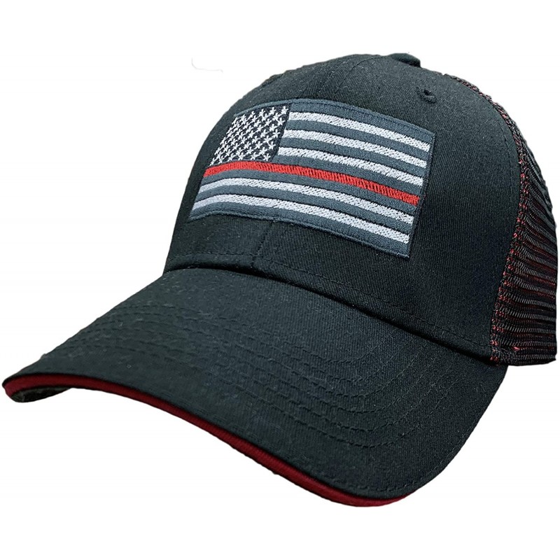 Baseball Caps Thin Red Line American Flag Hat Cap Support Firefighters Mesh Snapback red Bill - C212O39CR2T $37.98