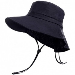 Sun Hats Women Sun Hats UV Protection Wide Brim Cotton Hiking Hat Bucket Hat with String - Black - CH194ETMS0Z $24.33