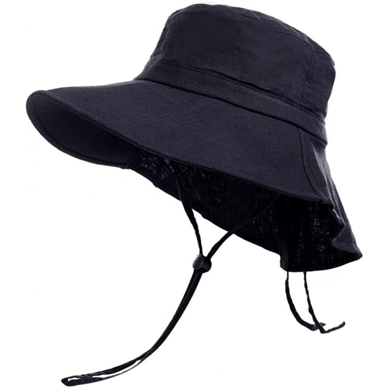 Sun Hats Women Sun Hats UV Protection Wide Brim Cotton Hiking Hat Bucket Hat with String - Black - CH194ETMS0Z $24.03