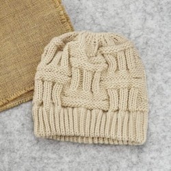 Skullies & Beanies Women's Ponytail Beanie Hat Soft Stretch Cable Knit Hat Warm Winter Hat - Beige - C718LRSWCDU $20.81