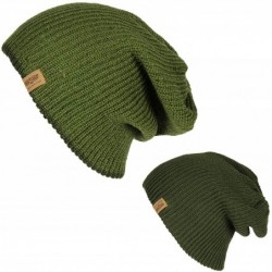 Skullies & Beanies Reversible Winter Knit Slouchy Beanie Hat - Hipster Unisex Knitted Slouch Cap - Olive Green - CT1876W6ERT ...