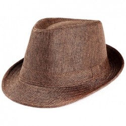 Fedoras Men's Classic Manhattan Structured Gangster Trilby Straw Hat Short Brim Panama Hat - Coffee - CM18HERC8DK $13.95