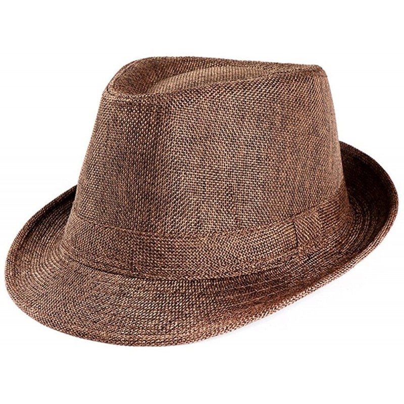 Fedoras Men's Classic Manhattan Structured Gangster Trilby Straw Hat Short Brim Panama Hat - Coffee - CM18HERC8DK $20.92