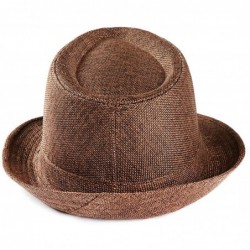 Fedoras Men's Classic Manhattan Structured Gangster Trilby Straw Hat Short Brim Panama Hat - Coffee - CM18HERC8DK $18.18