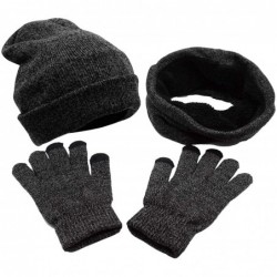 Skullies & Beanies 3 Pieces Knitted Hat Set Winter Thick Warm Knit Hat + Scarf + Touch Screen Gloves - Gray - C118I04X0DY $34.14