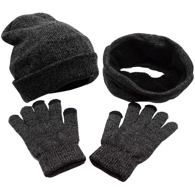 Skullies & Beanies 3 Pieces Knitted Hat Set Winter Thick Warm Knit Hat + Scarf + Touch Screen Gloves - Gray - C118I04X0DY $32.24