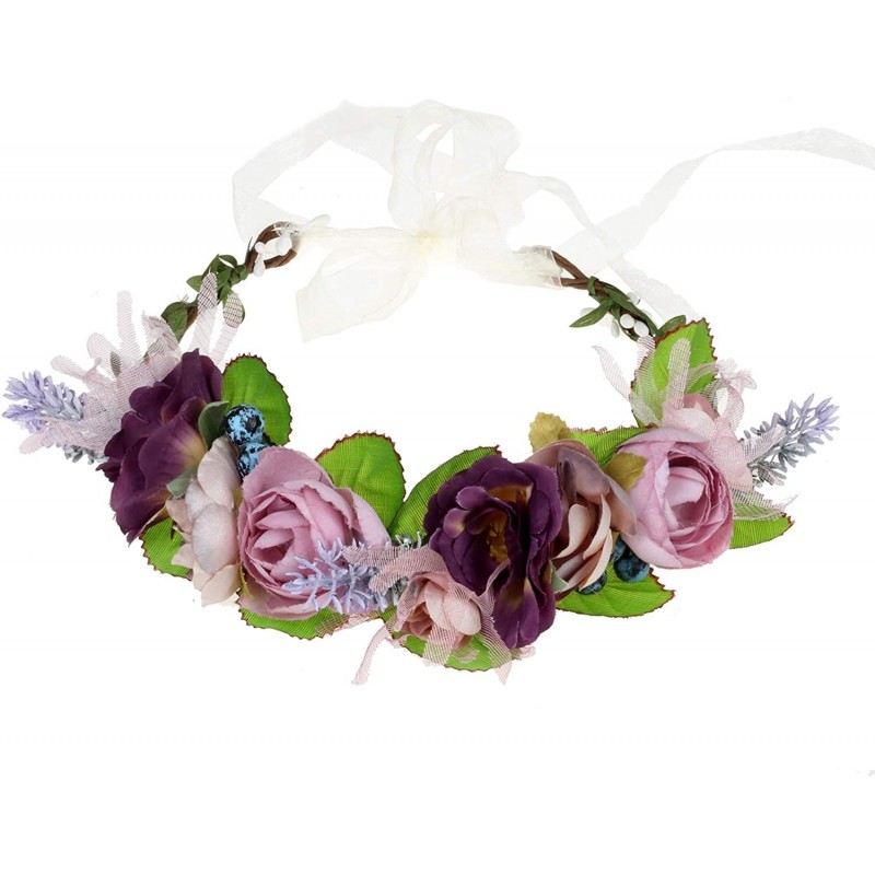 Headbands Adjustable Flower Headband Floral Garland Crown Halo Headpiece Boho with Ribbon Wedding Festival Party - X - CG18X7...