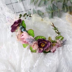 Headbands Adjustable Flower Headband Floral Garland Crown Halo Headpiece Boho with Ribbon Wedding Festival Party - X - CG18X7...