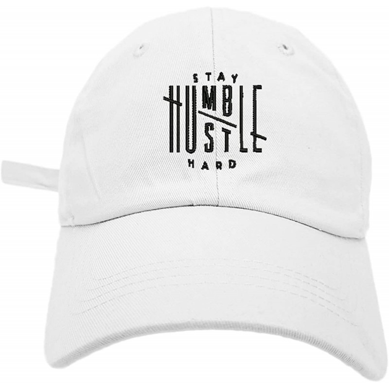 Baseball Caps Humble Stay Hard Logo Style Dad Hat Washed Cotton Polo Baseball Cap - White - CA187Y9KSO9 $23.48