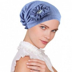 Skullies & Beanies Josie Turban Chemo Cancer Hat Scarf with Rhinestone Flower - 01 - Polyester Ribbed Periwinkle Blue - CM18Q...
