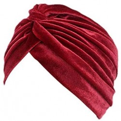 Skullies & Beanies Pleated Stretch Ruffle Women's Velvet Chemo Turban Hat Wrap Cover - Dark Red - C41887ZDEG4 $19.08
