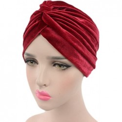 Skullies & Beanies Pleated Stretch Ruffle Women's Velvet Chemo Turban Hat Wrap Cover - Dark Red - C41887ZDEG4 $13.15