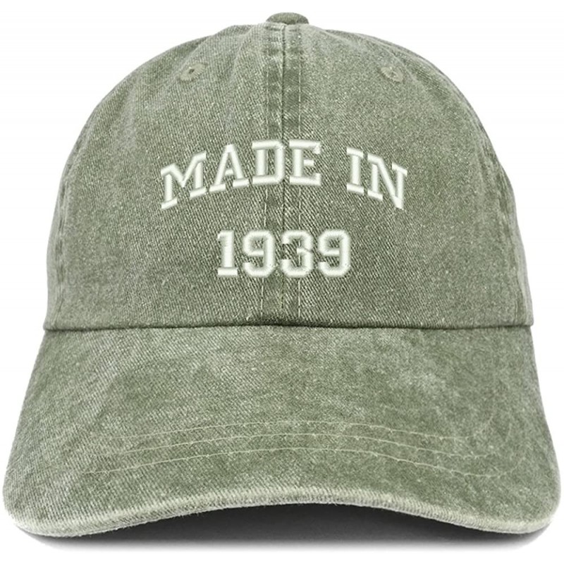 Baseball Caps Made in 1939 Text Embroidered 81st Birthday Washed Cap - Olive - CN18C7IZ08S $37.14