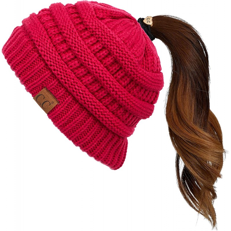 Skullies & Beanies Exclusives Soft Stretch Cable Knit Messy Bun Ponytail Beanie Winter Hat for Women (MB-20A) - CF189IIX676 $...
