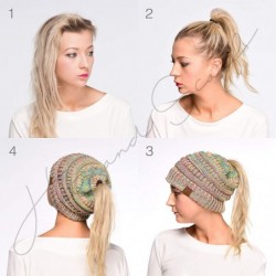 Skullies & Beanies Exclusives Soft Stretch Cable Knit Messy Bun Ponytail Beanie Winter Hat for Women (MB-20A) - CF189IIX676 $...
