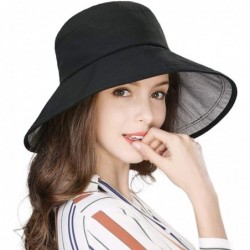Sun Hats Womens UPF50+ Linen/Cotton Summer Sunhat Bucket Packable Hats w/Chin Cord - 00021_black(with Face Shield)1a - CR199D...