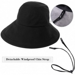Sun Hats Womens UPF50+ Linen/Cotton Summer Sunhat Bucket Packable Hats w/Chin Cord - 00021_black(with Face Shield)1a - CR199D...
