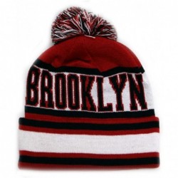 Skullies & Beanies Sk1130 Brooklyn Stripes Pom Pom Beanie Hats - Red/Black - CZ11PEEQUYJ $28.06