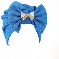 Skullies & Beanies Women Solid Bow Pre Tied Cancer Chemo Hat Beanie Turban Stretch Head Wrap Cap - Blue - CF185A6QCLH $12.52
